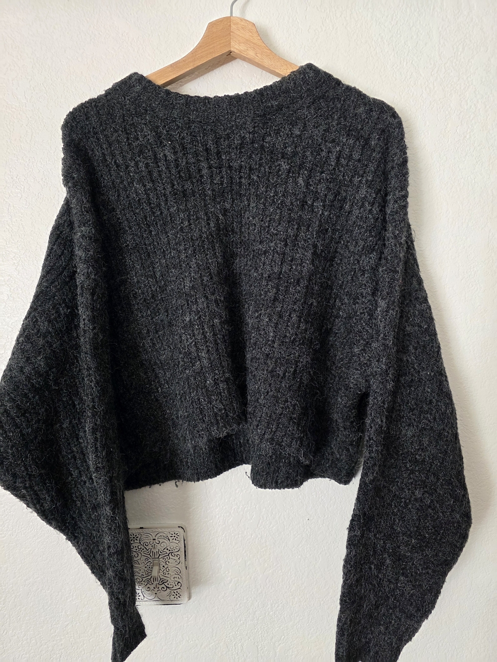 OAK + FORT Charcoal Cropped Crew Sweater
